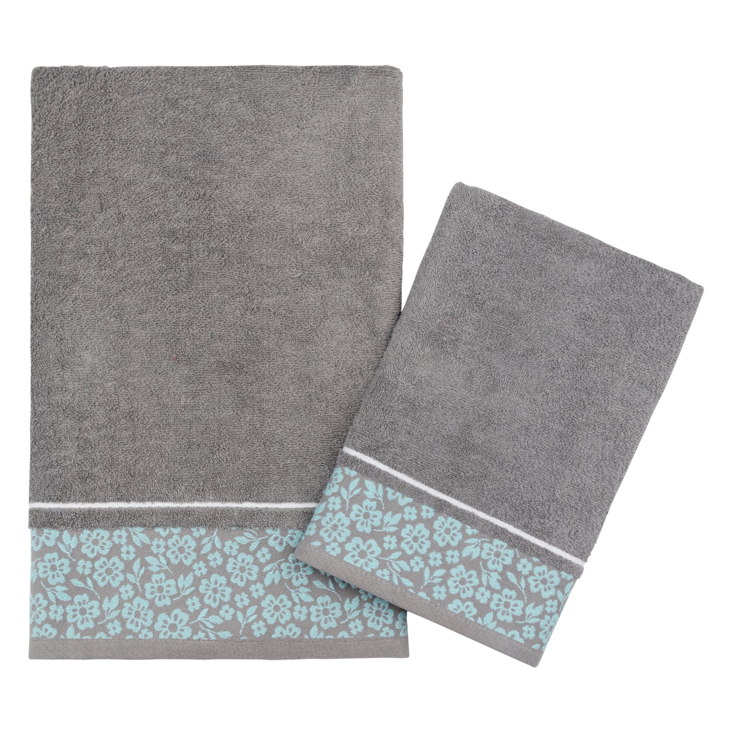 Jacquard Cotton soft grey blue embellished towel, gots certified