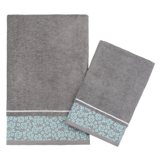 Jacquard Cotton soft grey blue embellished  towel, gots certified