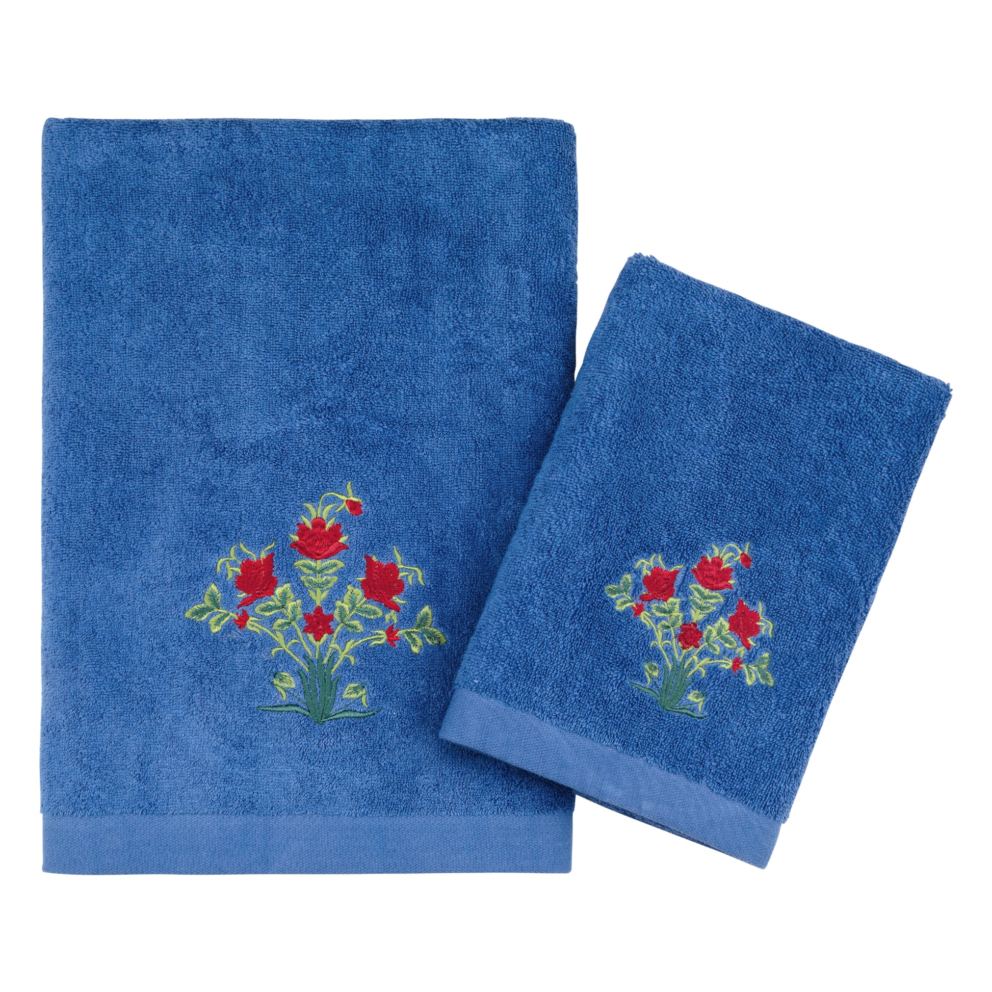 100%Cotton Embroidered towel navy, midnight, dark blue, floral, rose, luxury, spa, Terry, absorbent towel, best cotton towels. 500 gsm, GOTS, certified , Canada's best towels, America's best towels, USA best towels, best plush towels, durable towels