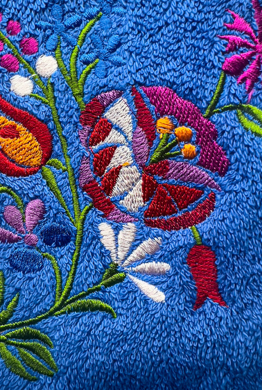 Embroidered Embellished Cotton Terry Towel Blue, floral 