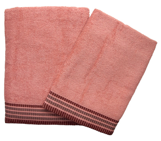 100% Cotton  450 GSM Terry towels, coral, apricot brown, orange, embellished border, hand towel, bath towel, best quality towels, 450 gsm, gots certified