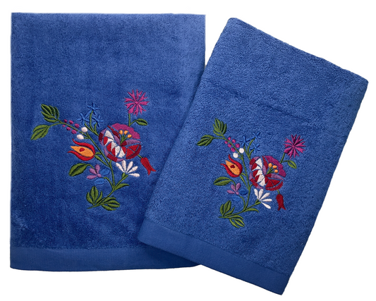 Dark blue embroidered cotton terry towel , Hand Towel, Bath towel, floral, 500 GSM, best luxury quality