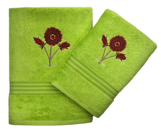 550 gsm, Best quality, luxury, plush, soft, 100%cotton towels, Bath towel, Hand Towel, Lime green towels, Green, Embroidered towel, embellished towels, floral towel