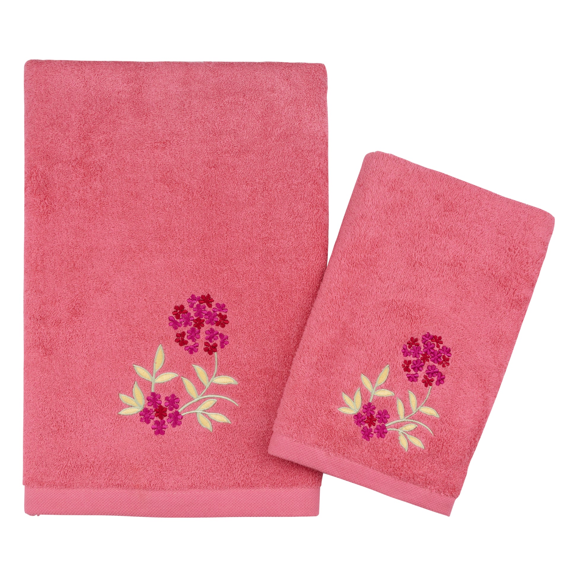 Spring Garden Embroidered Pink Floral Bath Towel Set
