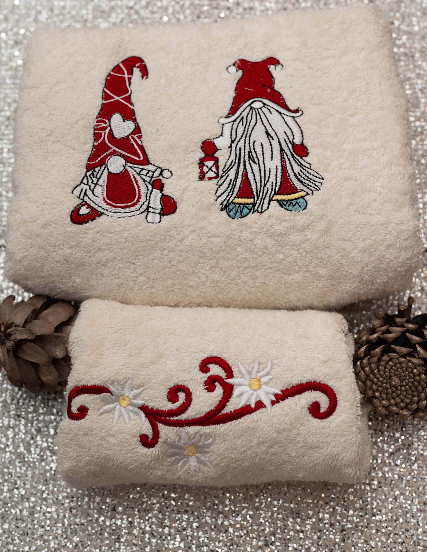 Gnomes Christmas Towels, Ivory, Holiday Towels, Festive Towels Holiday gifts, Christmas Gifts